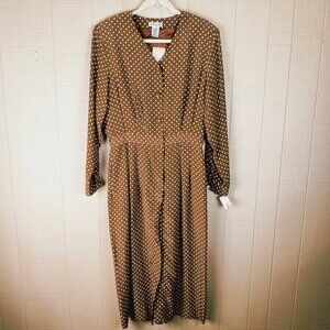 Vintage NOS Talbots Silk Dress Midi Brown Polka Dot Classic Career